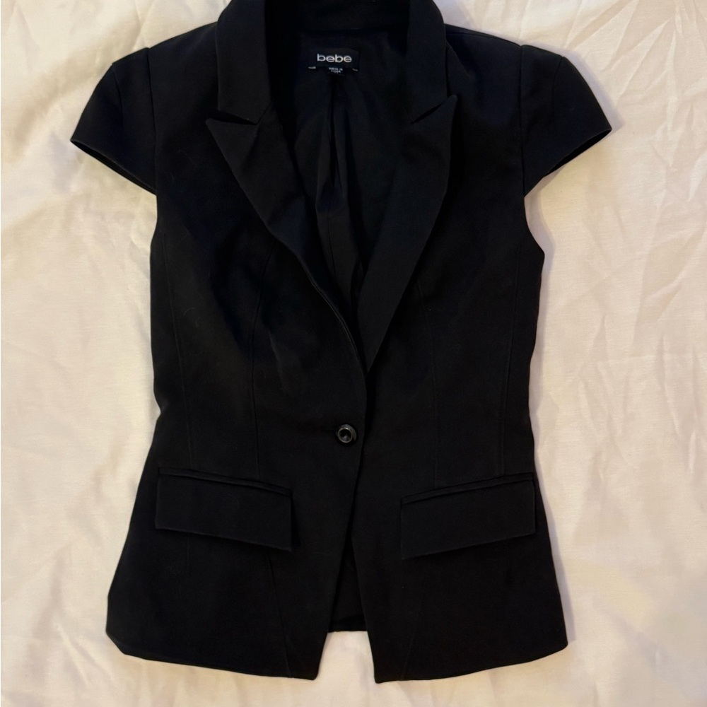 Bebe Black Cap-Sleeve Blazer Jacket
